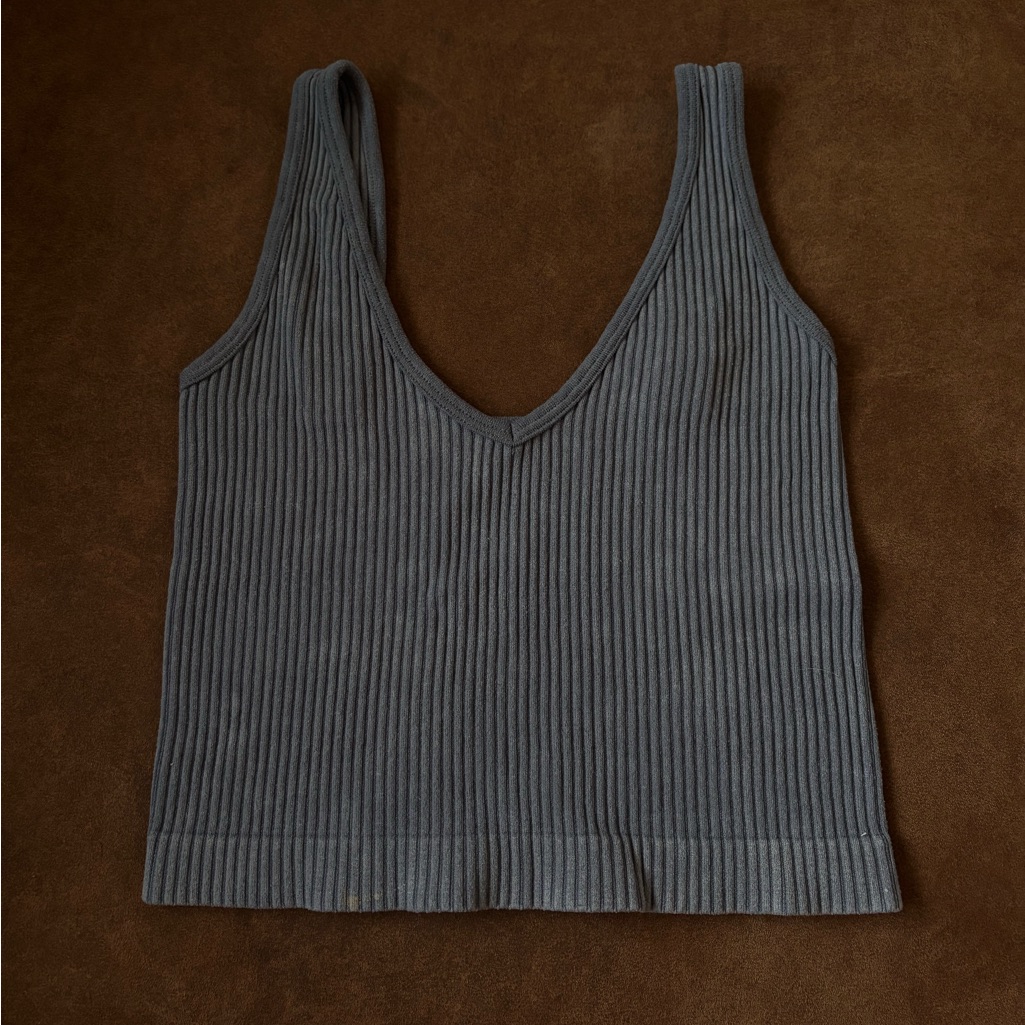 Blue Gray Ribbed Women's Top